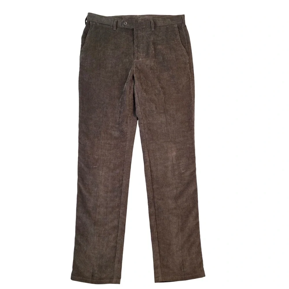 Peter Millar Nanoluxe Brown Corduroy Pants Mens 36x35 Straight Leg Flat Front